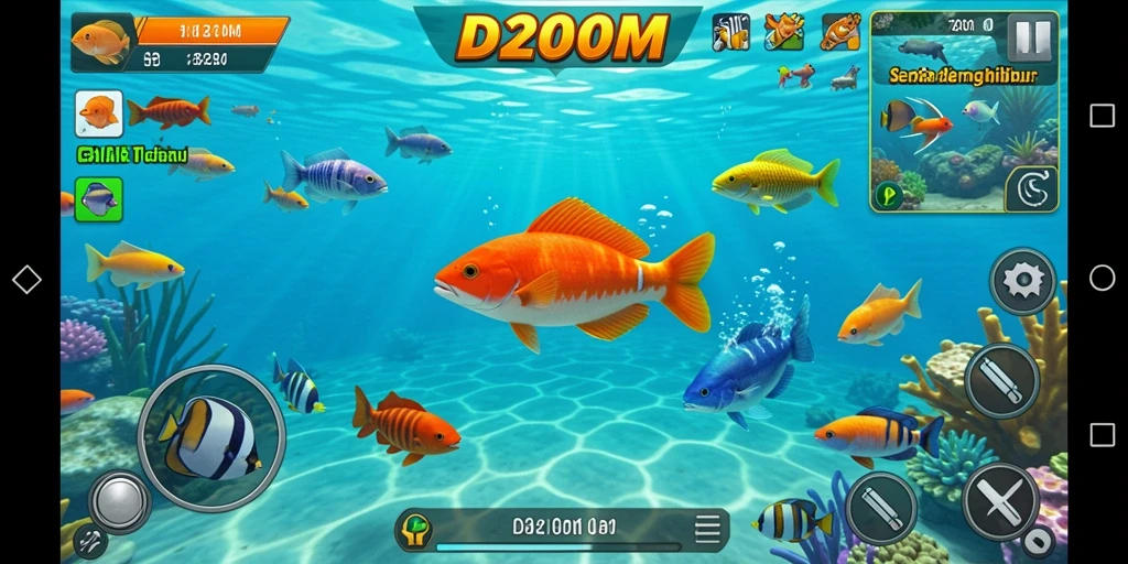 Tangkapan layar D200M yang memperlihatkan aksi menembak ikan yang menarik.