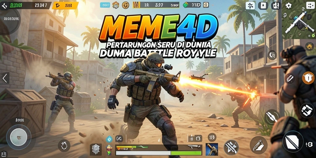 Tangkapan layar gameplay MEME4D dengan aksi pertarungan Battle Royale yang mendebarkan.