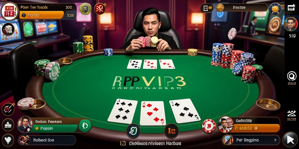 Screenshot menunjukkan gameplay poker yang mendebarkan di RPVIP3.